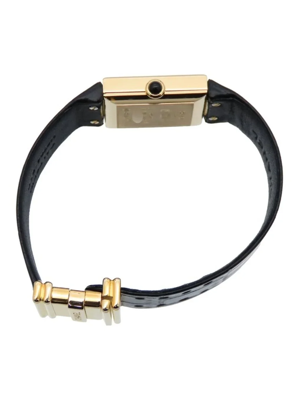 Chanel Mademoiselle Black 18K Yellow Gold Leather Shell Dial Watch Quartz